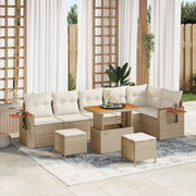 Set Divano Giardino 9 Pezzi con Cuscini Beige Polyrattan Acacia
