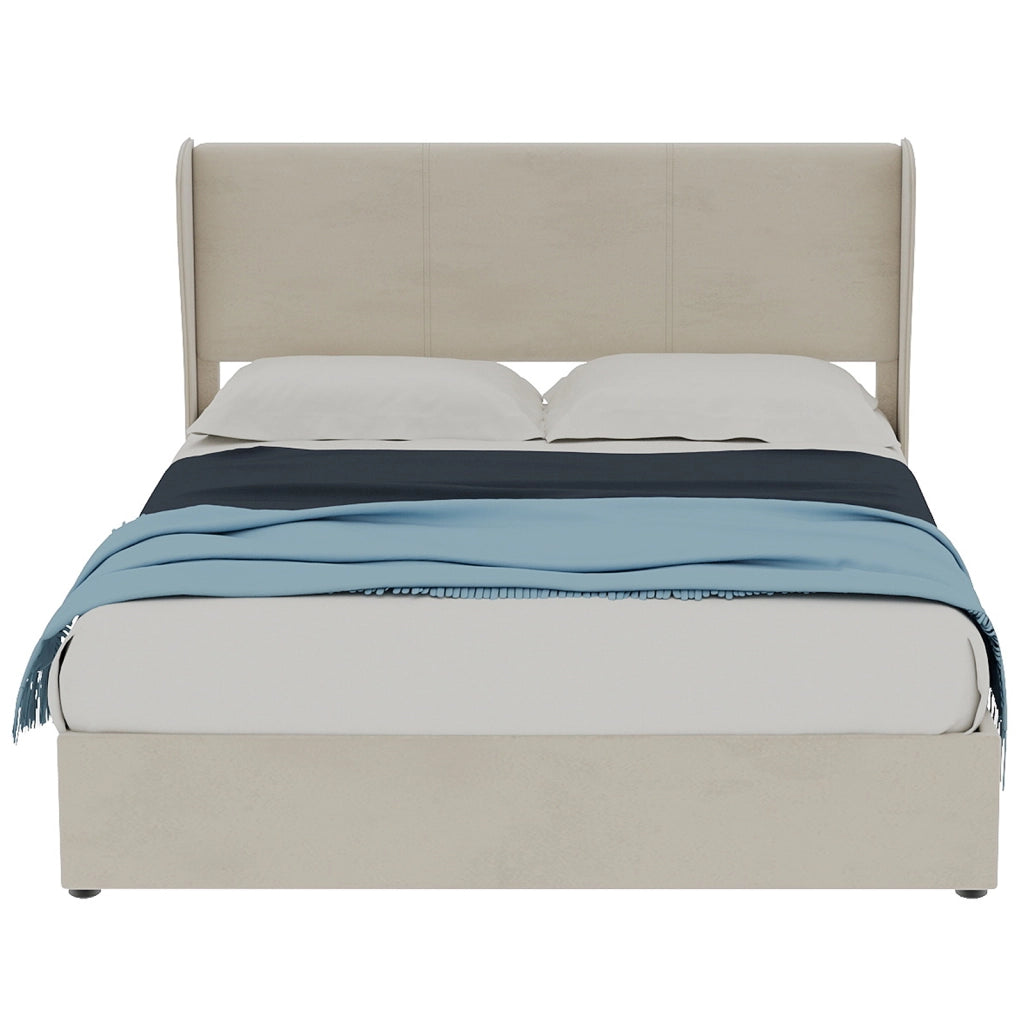 Letto Contenitore Imbottito ¨C MINIMAL ¨C Beige 140x200 con Testiera e Meccanismo Idraulico