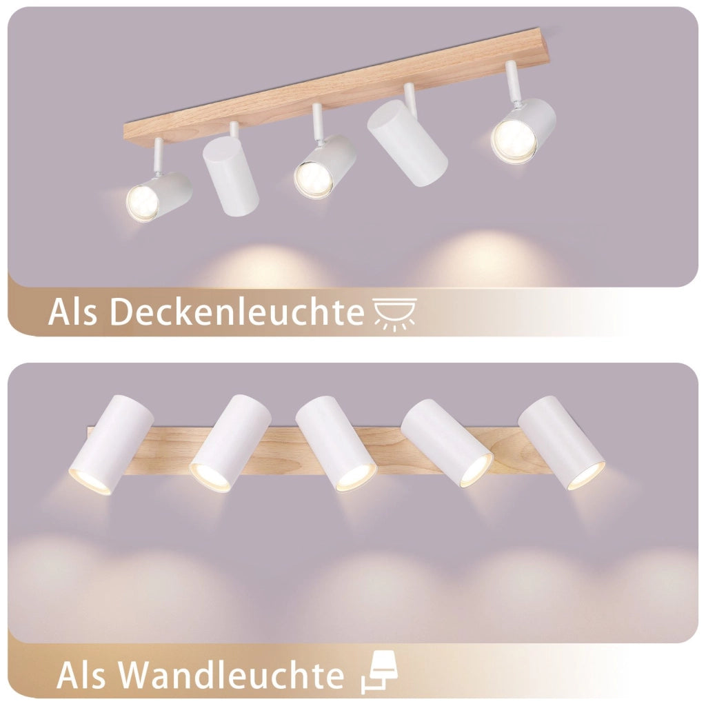 ZMH Plafoniera a 5 luci legno bianco GU10 Plafoniera per camera da letto corridoio