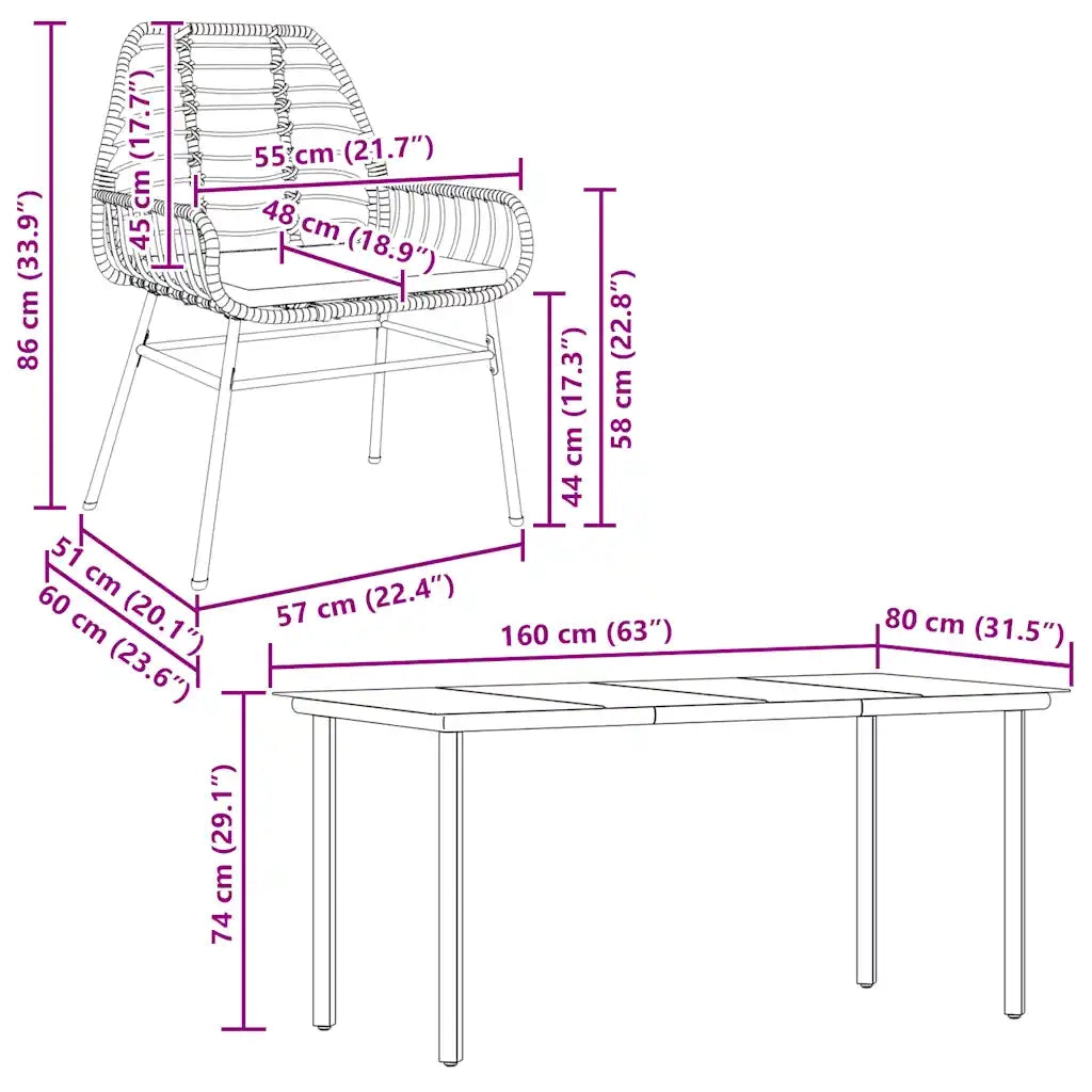 Set da Pranzo da Giardino 5pz con Cuscini Polyrattan Vetro 3334558