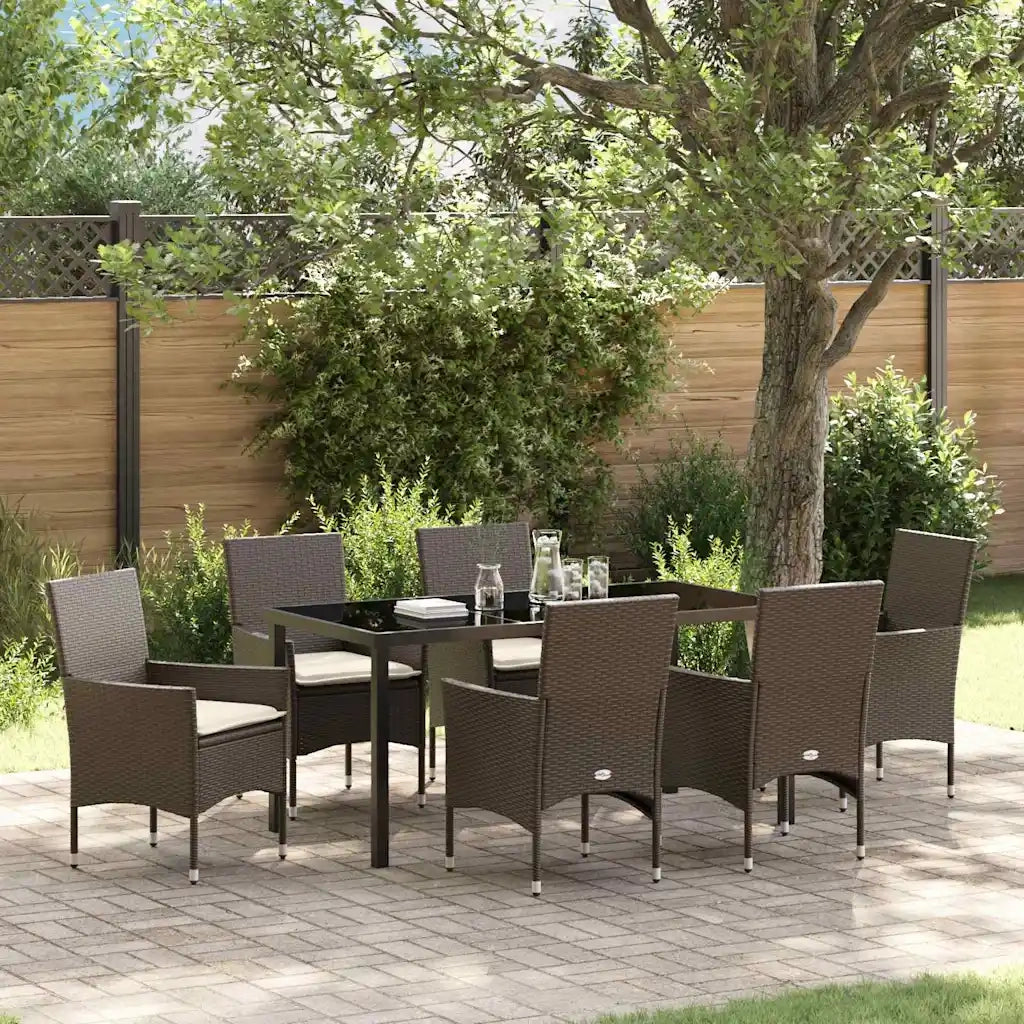 Set da Pranzo per Giardino con cuscino 7 pcs Marrone polyrattan 3379783