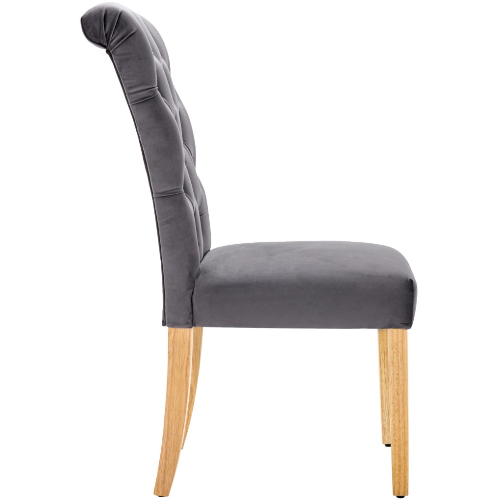 Set di 6 sedie da pranzo in velluto grigio con gambe in rovere