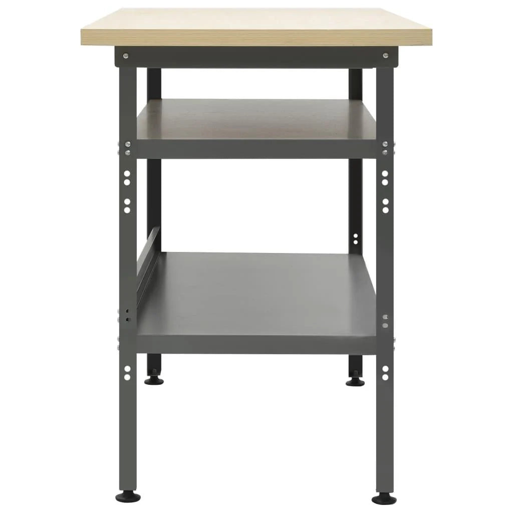 Banco da lavoro tavolo da lavoro postazione di lavoro deposito attrezzi banco portautensili con 2 ripiani garage/officina 120 cm acciaio grigio 02_0003676