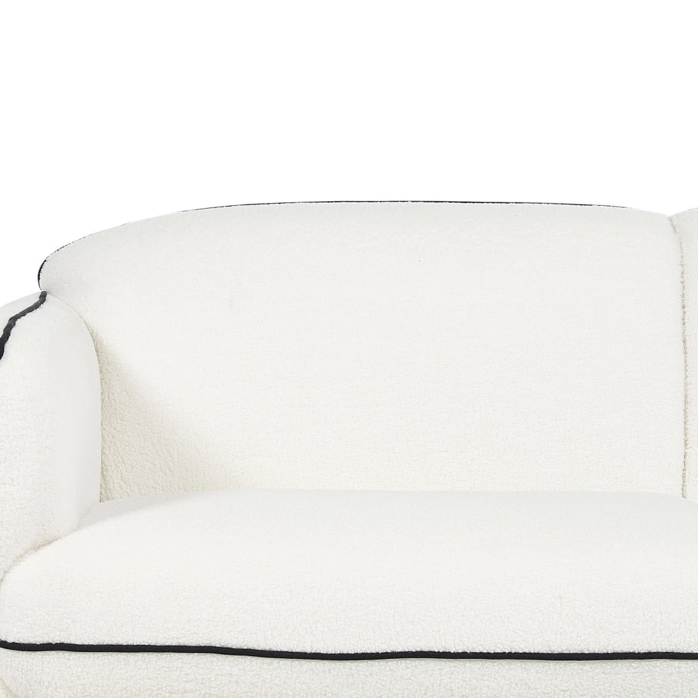 Divano a 3 posti Tessuto boucle bianco Morbido Nubby Gambe in metallo Bordi decorativi neri Stile retro Glam Art Decor