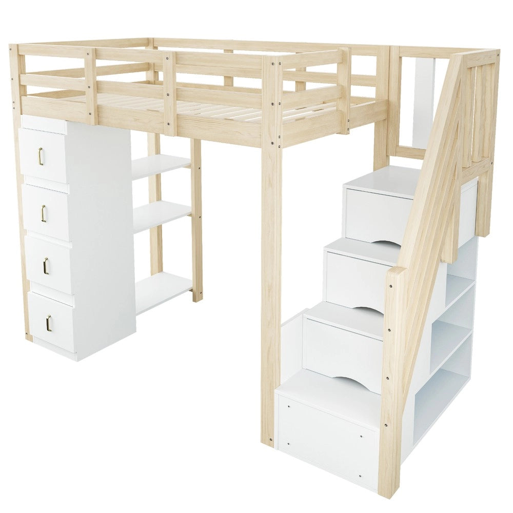 Letto a Soppalco con Cassetti e Scaffale ¨C MINIMAL ¨C Massello 90x200