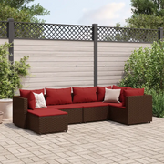 Set Mobili da Giardino 6pz con Cuscini in Polyrattan Marrone
