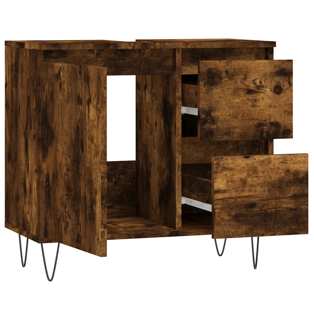 Armadietto Bagno Rovere Fumo 65x33x60 cm in Legno Multistrato 831609