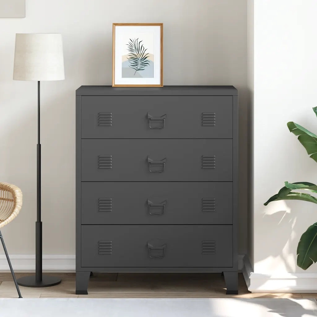Cassettiera in Metallo in Stile Industriale 78x40x93 cm Nera 245963