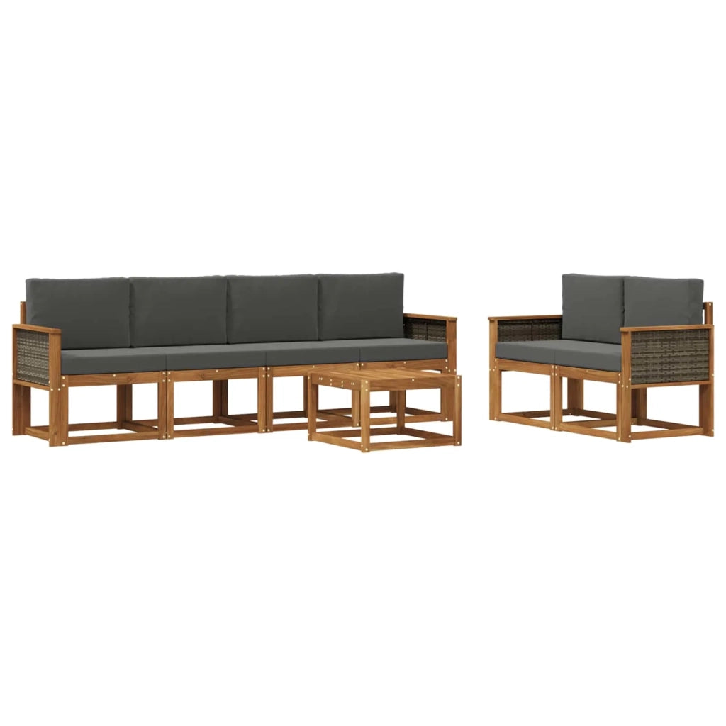 Set di divani da esterno con cuscino 6 pcs Naturale e Antracite
