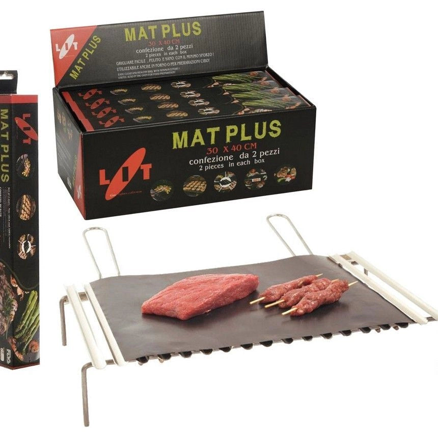 LIT GAS MAT PLUS Tappetino Antiaderente BBQ e Forno Set 2 Pz 40x30 cm Riutilizzabile Senza PFOA Approvato FDA