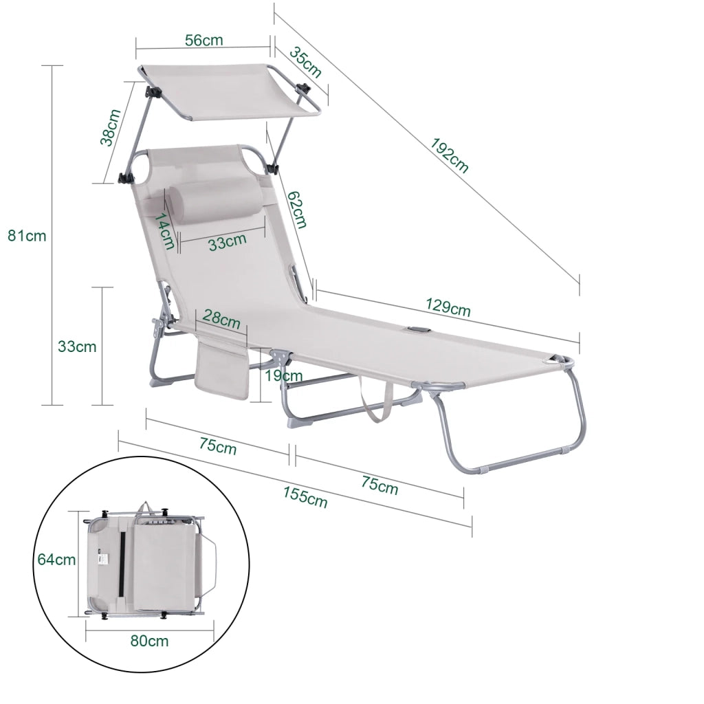 SoBuy Lettino prendisole pieghevole con tettuccio 63x215x30cm OGS48-MI