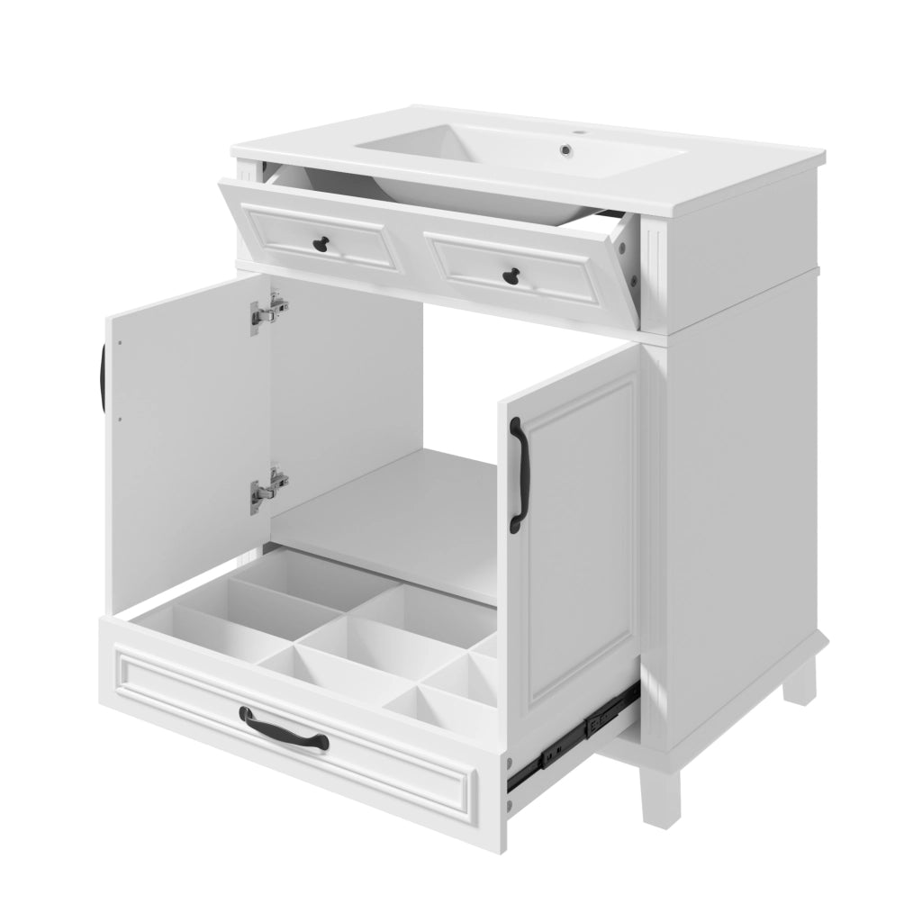 Mobile bagno con lavabo integrato in ceramica 77x46x86 cm bianco in MDF laccato con ante soft-close e 9 vani