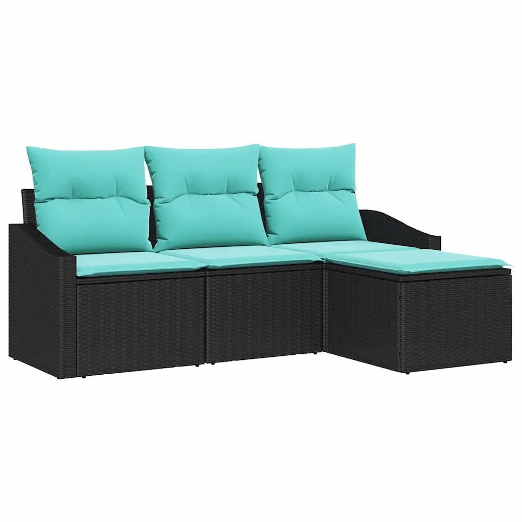 Set di divani con cuscino 4 pcs Nero polyrattan