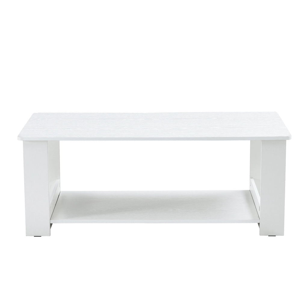 Tavolino da caffè a 2 livelli in MDF bianco 110×55×42 cm