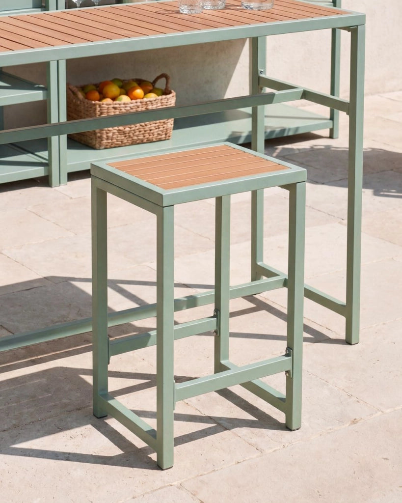 Sgabello da giardino per esterni Sedile per patio Base in acciaio e legno verde chiaro stile elegante
