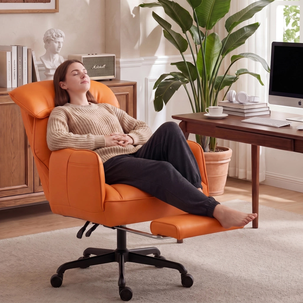 Sedia da ufficio ergonomica - Con corrimano e poggiapiedi - Con braccioli regolabili - Schienale regolabile - Arancione