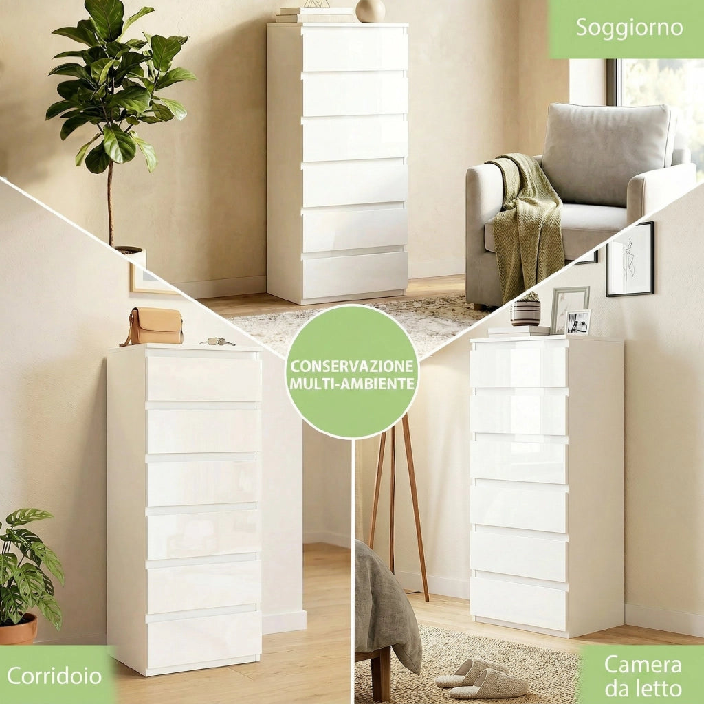 Com¨° Bianco a 6 Cassetti ¨C zephmum ¨C Finitura Lucida