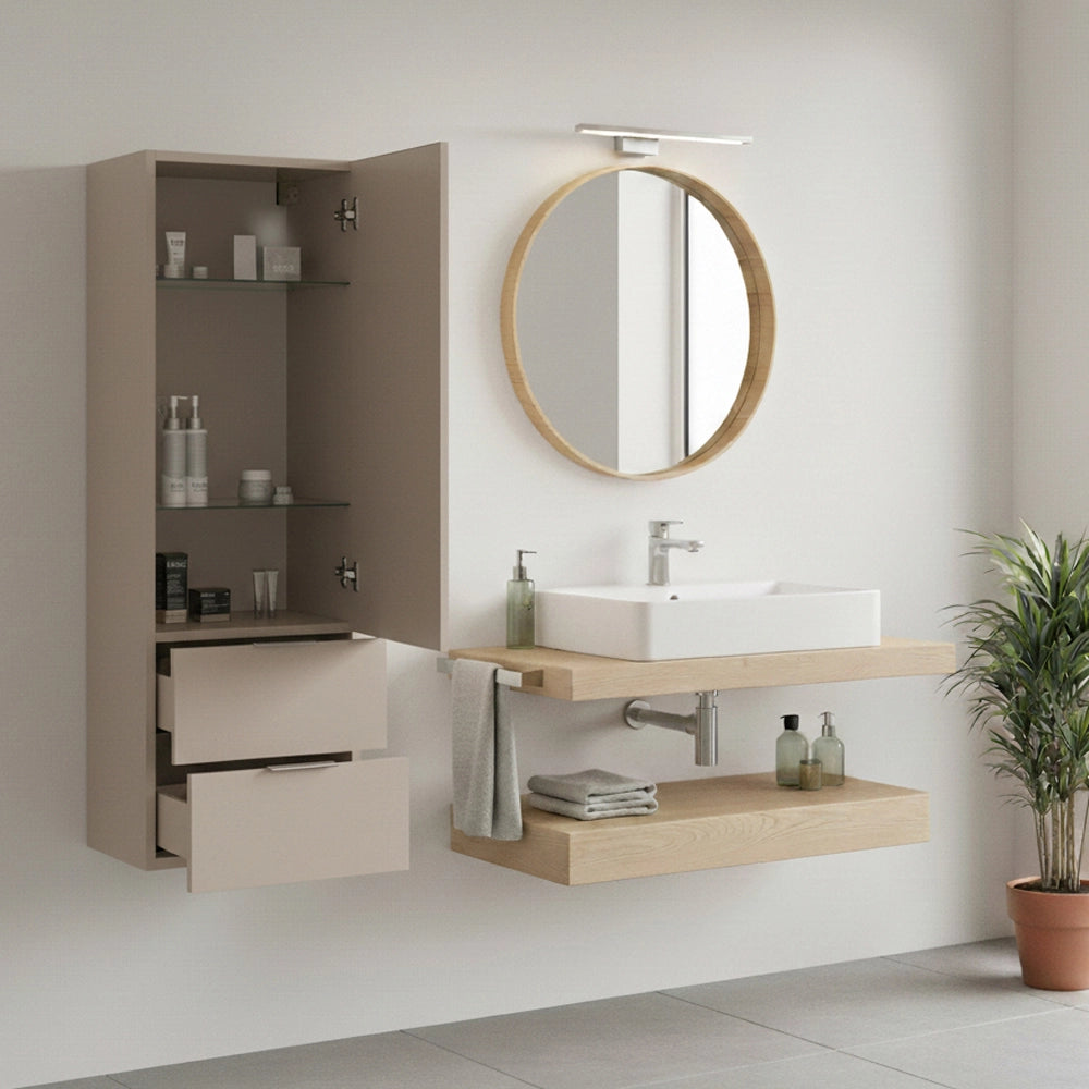 Colonna bagno sospesa 110 cm tortora opaco con anta e cassetti Matisse