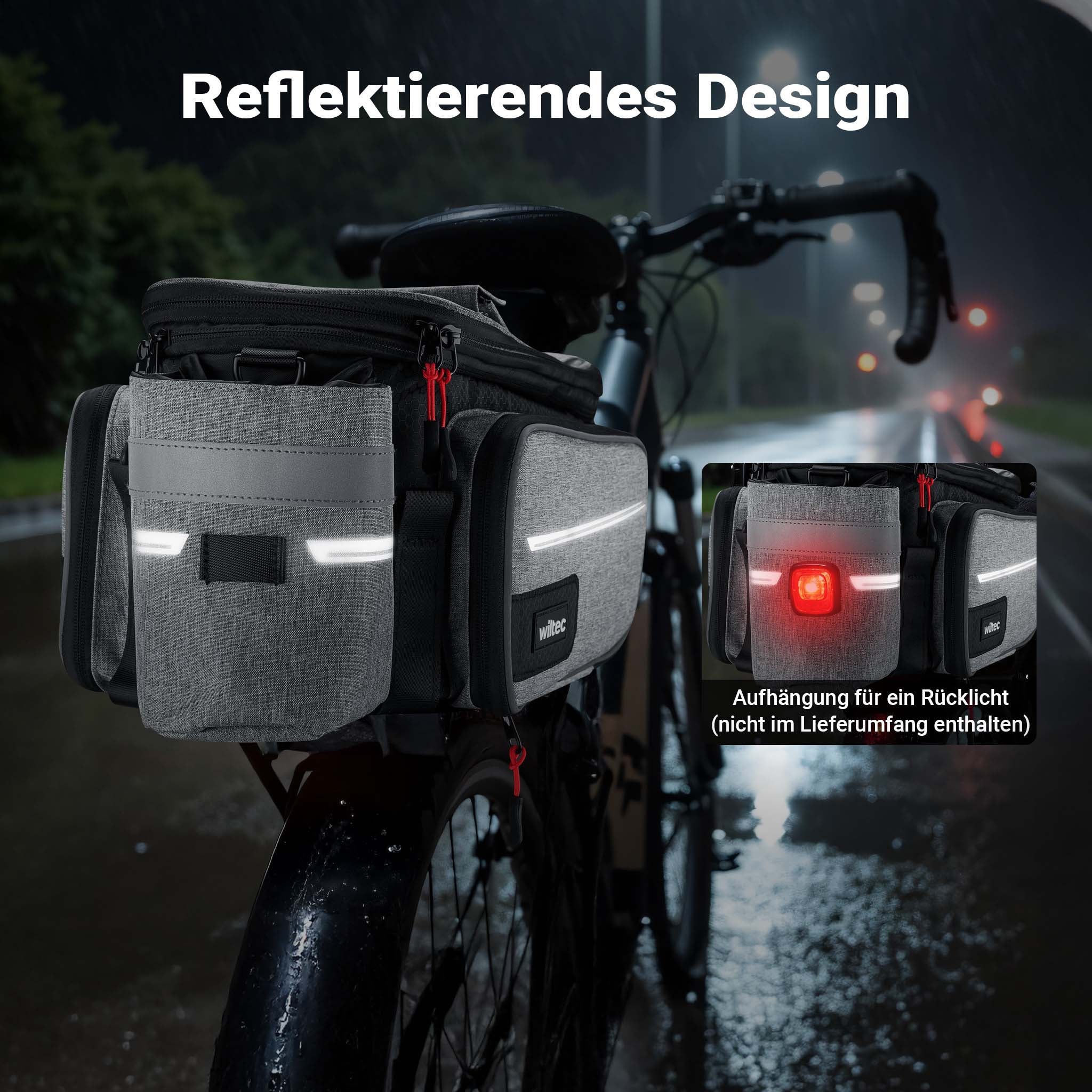 Borsa per portapacchi posteriore bici espandibile fino a 20 L nera, impermeabile e multiuso, scomparto laptop ed elementi riflettenti