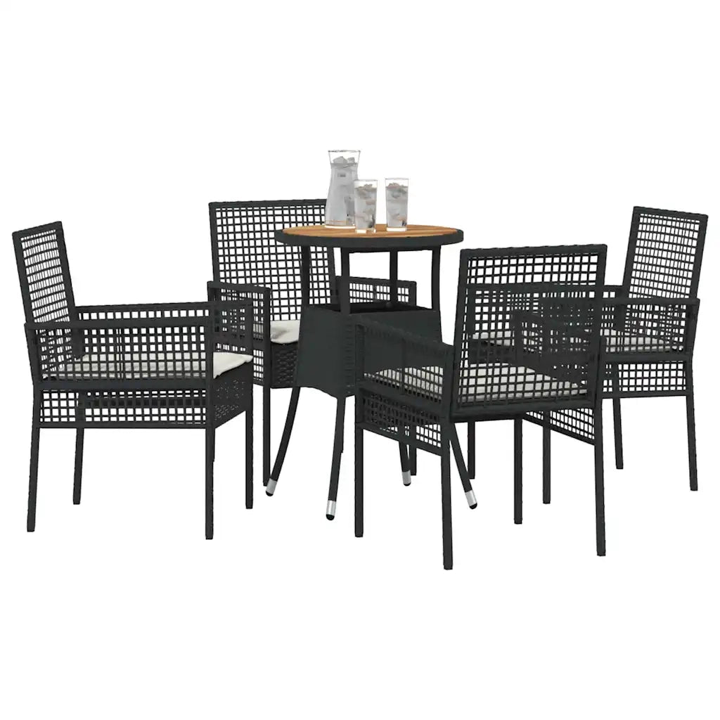 Set da Pranzo per Giardino 5 pz | Set Salotto da Giardino Nero polyrattan