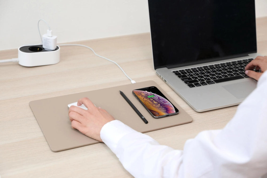 Tappetino per Mouse 34,6x22,5x0,5 cm con Base di Ricarica Wireless Veloce Caffè
