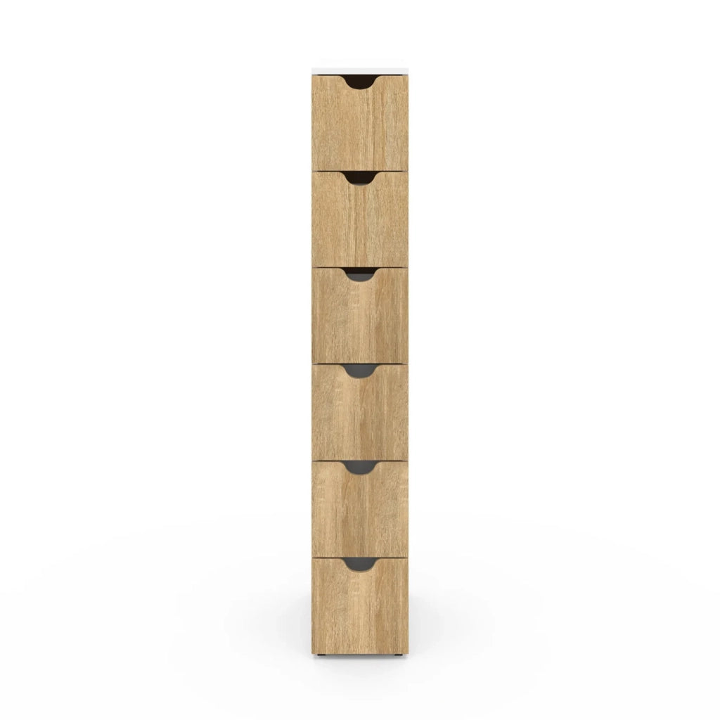 IDMarket - Colonna salvaspazio WILO a 6 cassetti su rotelle in look bianco e faggio