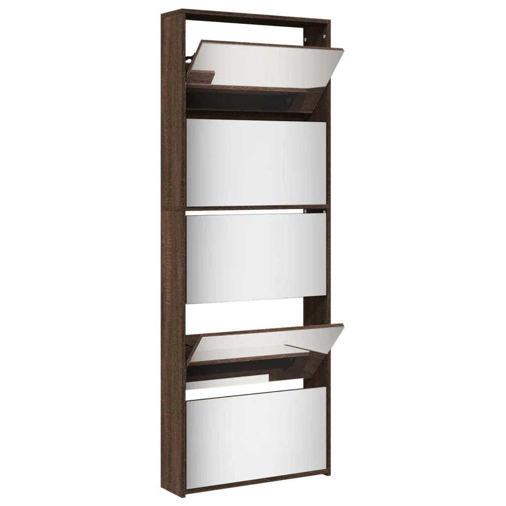 Scarpiera mobiletto portascarpe mobile ingresso/corridoio/soggiorno con specchio 5 ripiani 63 x 17 x 169,5 cm marrone 02_0021892