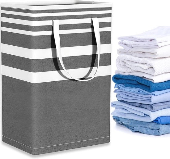 Cestino per Lavanderia in Lino di 75L con Maniglie Lunghe e Ripiegabile, Borsa di Stoccaggio Idrorepellente per Camera da Letto, Lavanderia, Bagno (Grigio a Gradiente 60cm*40cm)