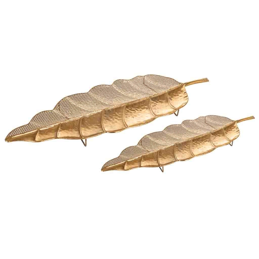 Set di 2 foglie decorative in metallo dorato