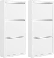 Set di 2 Scarpiera a Ribalta, Porta Scarpe da Ingresso a 3 Cassetti, Armadio per Scarpe Bianca Verticale, per Corridoio e Camera da Letto, in Metallo, SRX41ws-2
