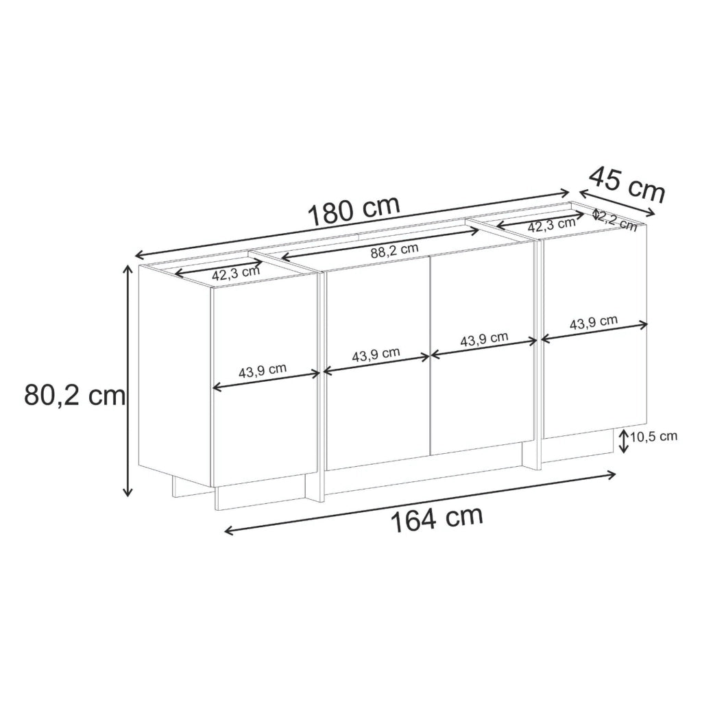 Madia Nolova, Credenza 4 Ripiani, 180x45x80h cm Marrone Noce