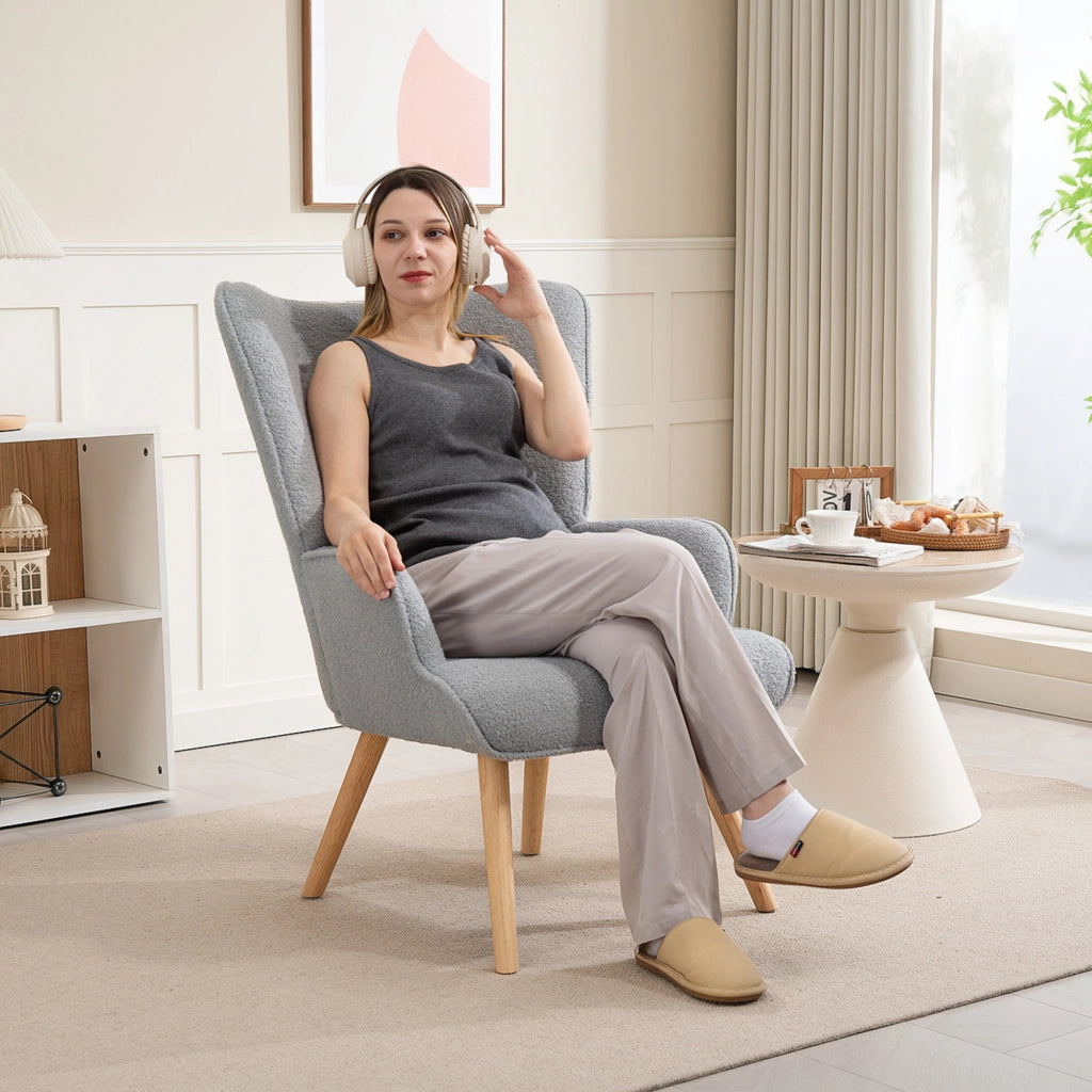Poltrona relax imbottita in tessuto boucl¨¦ ¨C Zephmum ¨C Grigio chiaro 71x74x96 cm
