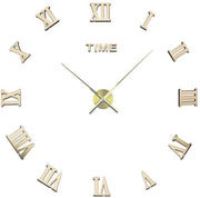 Oro 3D Sticker per Parete con Cifre Romane e Orologio Silenzioso in Specchio Acrilico, 70-90cm, Decorazione per Casa Ufficio Camera da Letto Cucina Hotel