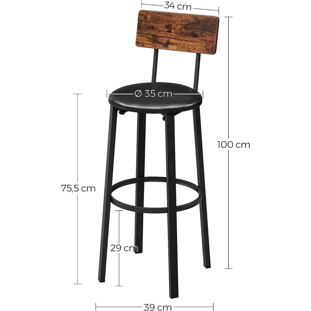 Sgabelli da bar set da 2 sgabelli alti con seduta imbottita 39 x 39 x 100 cm poggiapiedi montaggio facile stile industriale per cucina o sala da pranzo nero 12_0004971