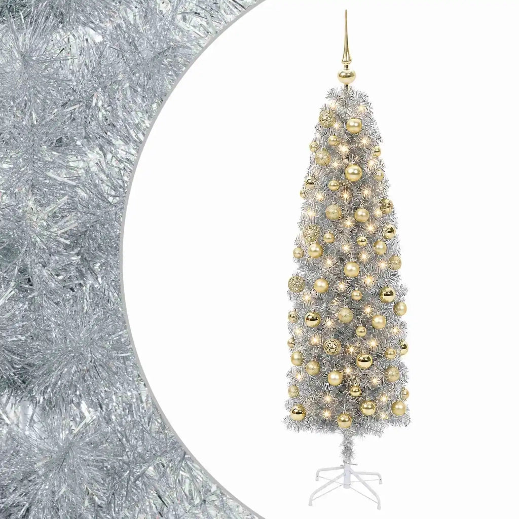 Albero di Natale Artificiale Slim con Palline 180 cm 300 LED 3461227