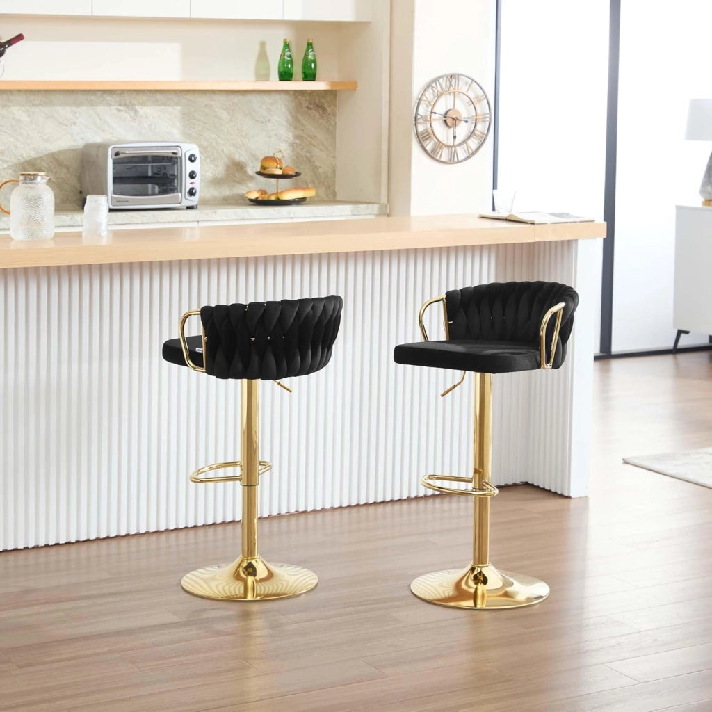 Set di 4 Sgabelli da Cucina Regolabili in Altezza, Sgabelli da Bar in Velluto, Sgabelli Girevoli a 360°, con Base in Metallo e Poggiapiedi, Nero BH426sz-4