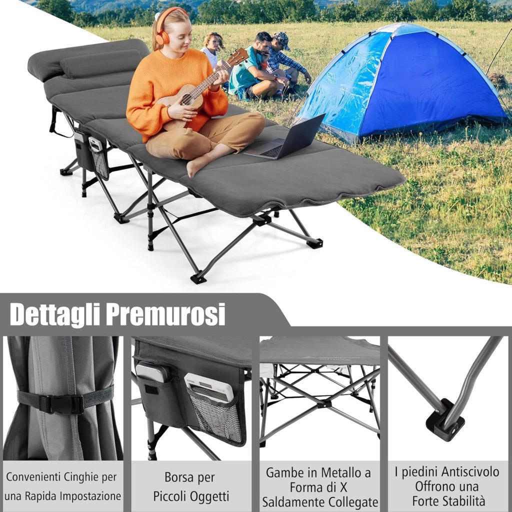 Letto Brandina Pieghevole con Materasso e Cuscino Rimovibili, Borsa da Trasporto, con Struttura Metallica Resistente, per Casa, Ufficio, Campeggio, Carico Fino a 150 kg