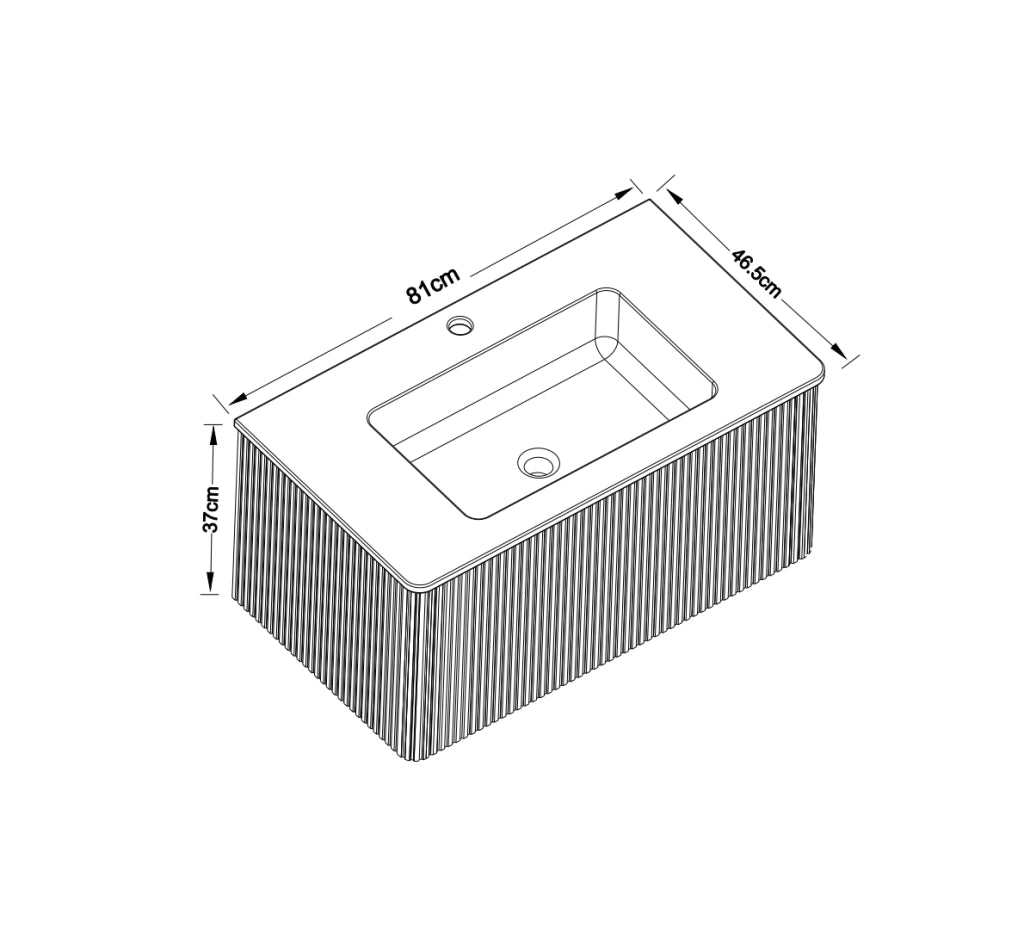 Mobile bagno sospeso 80 cm con lavabo, design scanalato, bianco, preassemblato