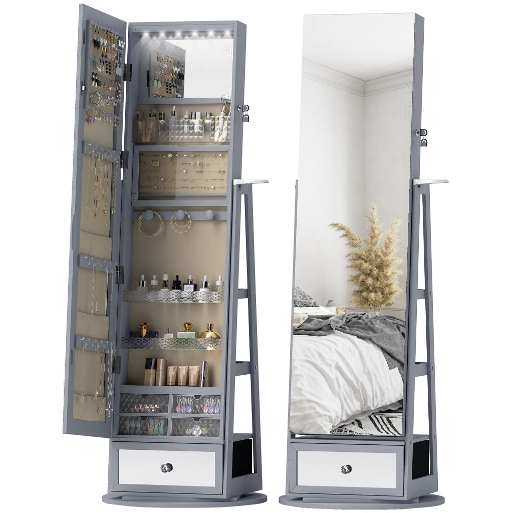 Armadio con Specchio e Luci LED ¨C zephmum ¨C Grigio Chiaro 90x51x180