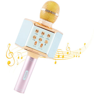 Microfono Karaoke Wireless con Luci Led Registra Canta e Riproduce Musica Rosa