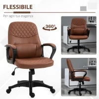 Sedia da Ufficio a Dondolo con 2 Punti Massaggianti e Porta USB, Poltrona da Ufficio in Finta Pelle Marrone con Altezza Regolabile, 59x63x92-101cm