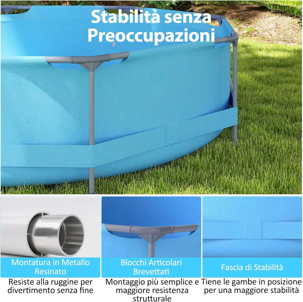 Piscina Fuori Terra 360 x 360 x 76 cm, Piscina Rotonda da Esterno con Struttura Metallica e Pompa Filtro, Capacità 6125 L, da Giardino per Adulti (3,6 m x 76 cm)