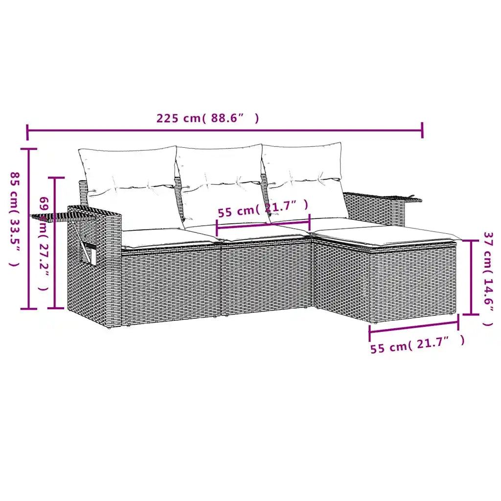 Set Divani da Giardino 4 pz | Set Salotto da Giardino con Cuscini in Polyrattan Grigio