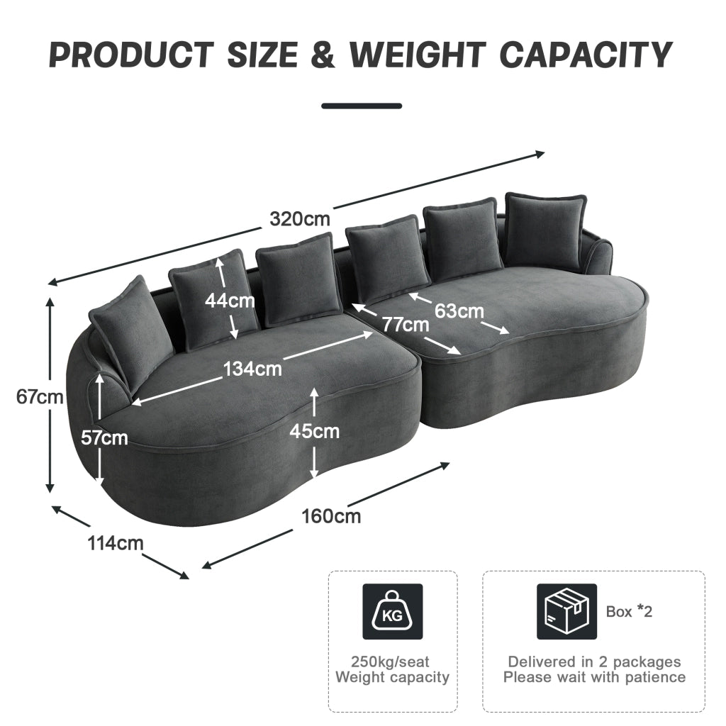 Divano modulare a 4 posti in ciniglia senza montaggio con chaise longue e seduta profonda per soggiorno grigio