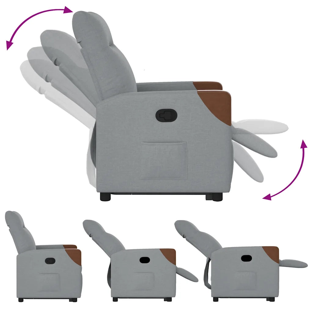 Poltrona | Sedia Relax Alzapersona Reclinabile Grigio Chiaro in Tessuto