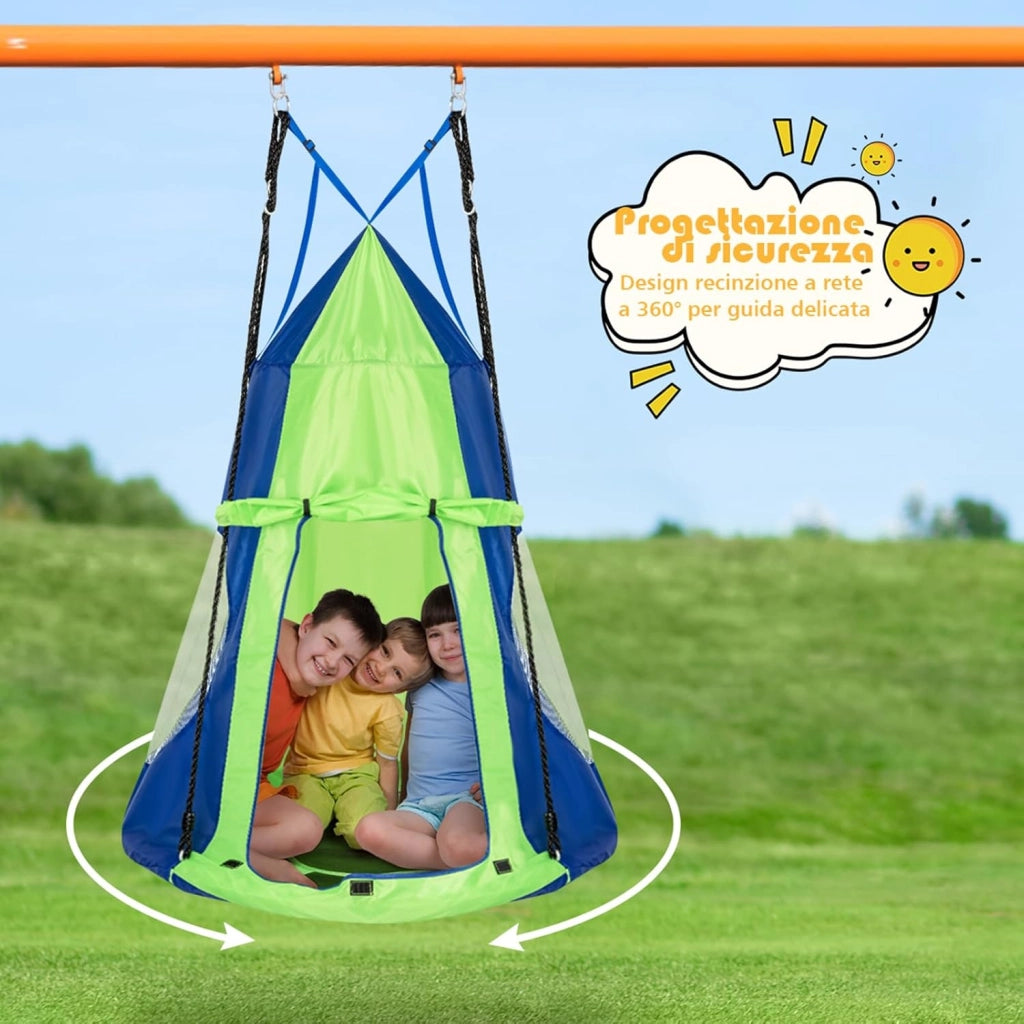 Tenda Altalena da Giardino, Altalena con Tenda da Gioco, 100 x 100 x 132 cm (Blu-Verde)