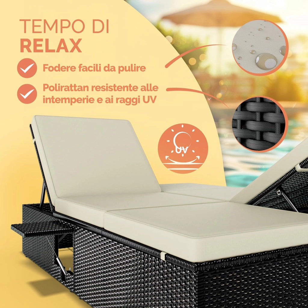 ® Lettino Doppio con Tavolino Sdraio 2 Posti Lettino Prendisole da Giardino Matrimoniale Regolabile 200x115cm