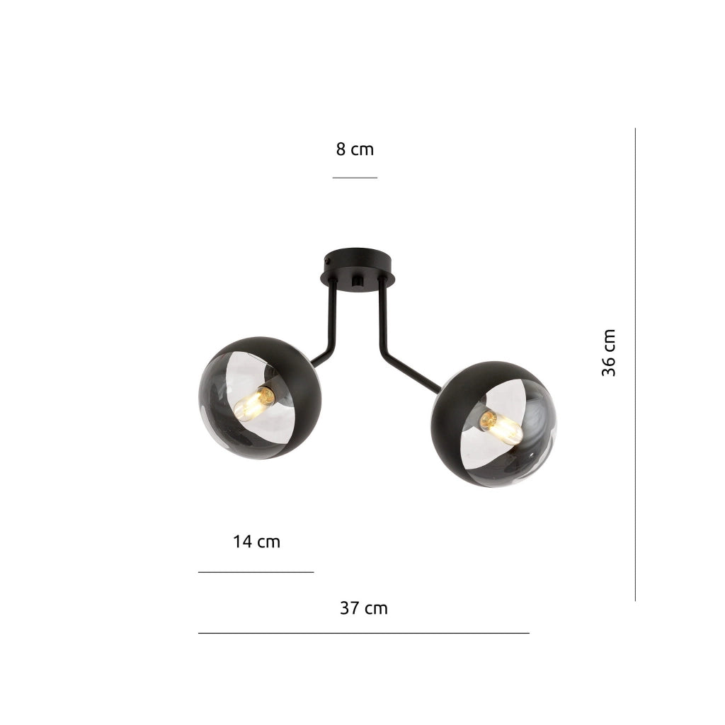 Plafoniera Emibig Nova 2xE14 nero/trasparente dimmer