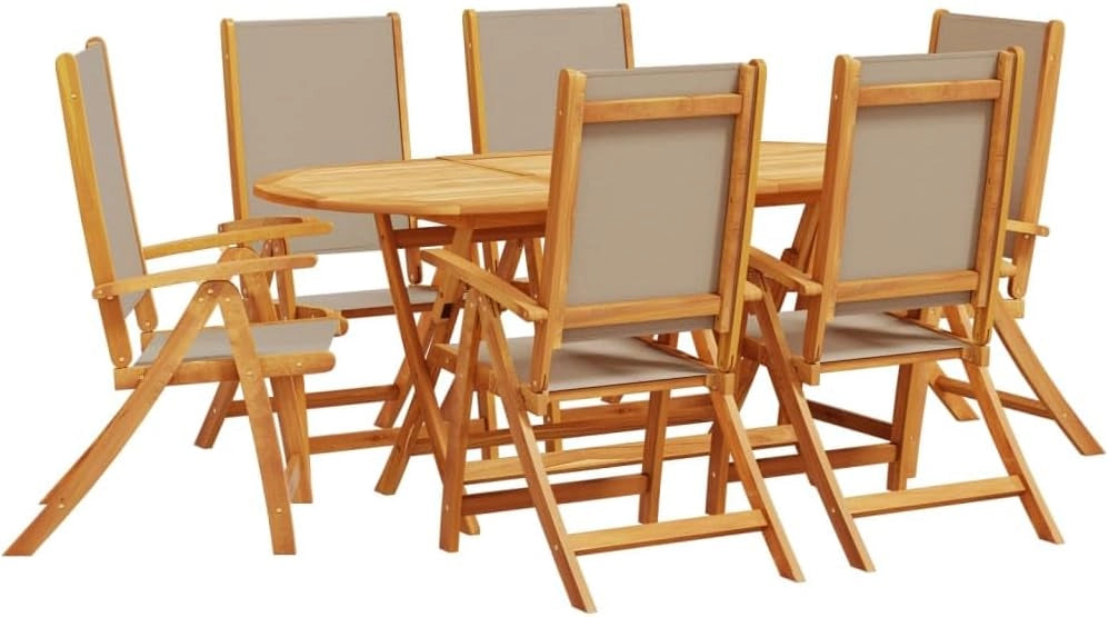 Set da pranzo da giardino 7 pezzi in legno massello di acacia e textilene, set tavolo e sedie da giardino, tavolo terrazza esterna e sedie, set terrazza, mobili da giardino esterno - 3279312