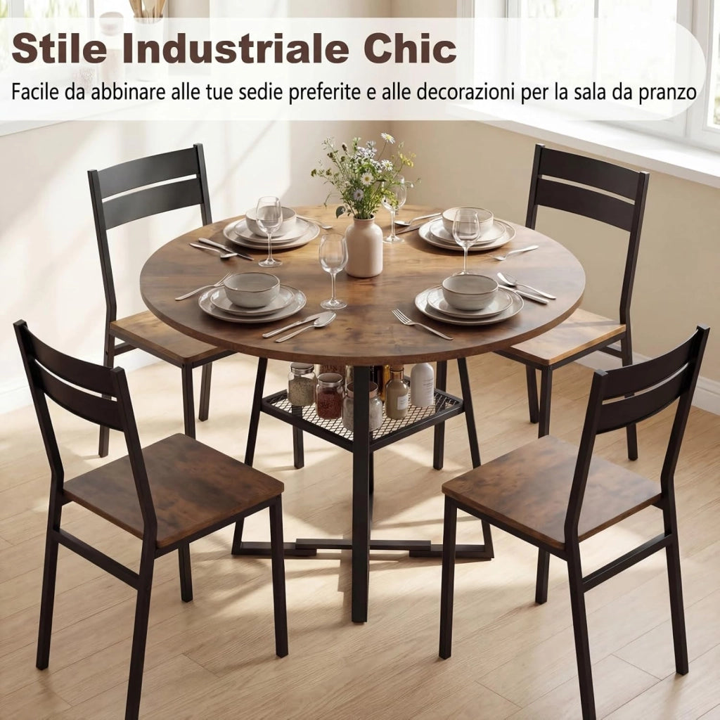 Tavolo da Pranzo Rotondo Ø120 cm, Tavolo da Cucina per 4-6 persone con Ripiano in Rete Metallica, Gambe in Metallo e Base a X Robusta, Stile Industriale, per sala da Pranzo e Soggiorno